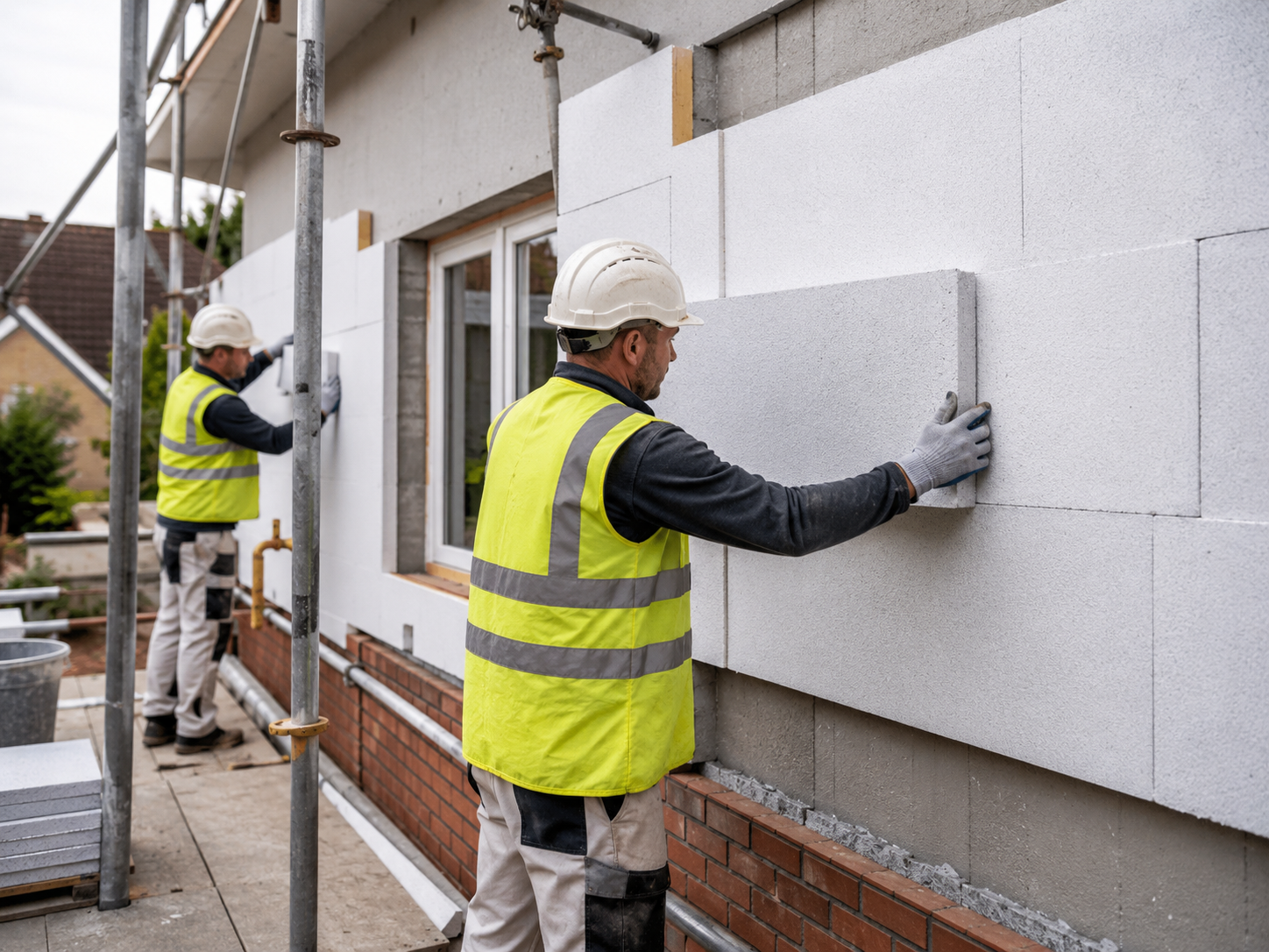 Sublime installers applying external wall insulation boards to a UK home